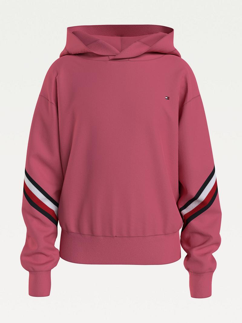 Lány Tommy Hilfiger Organic Pamut Stripe Hoodies Piros | HU 1786DFM